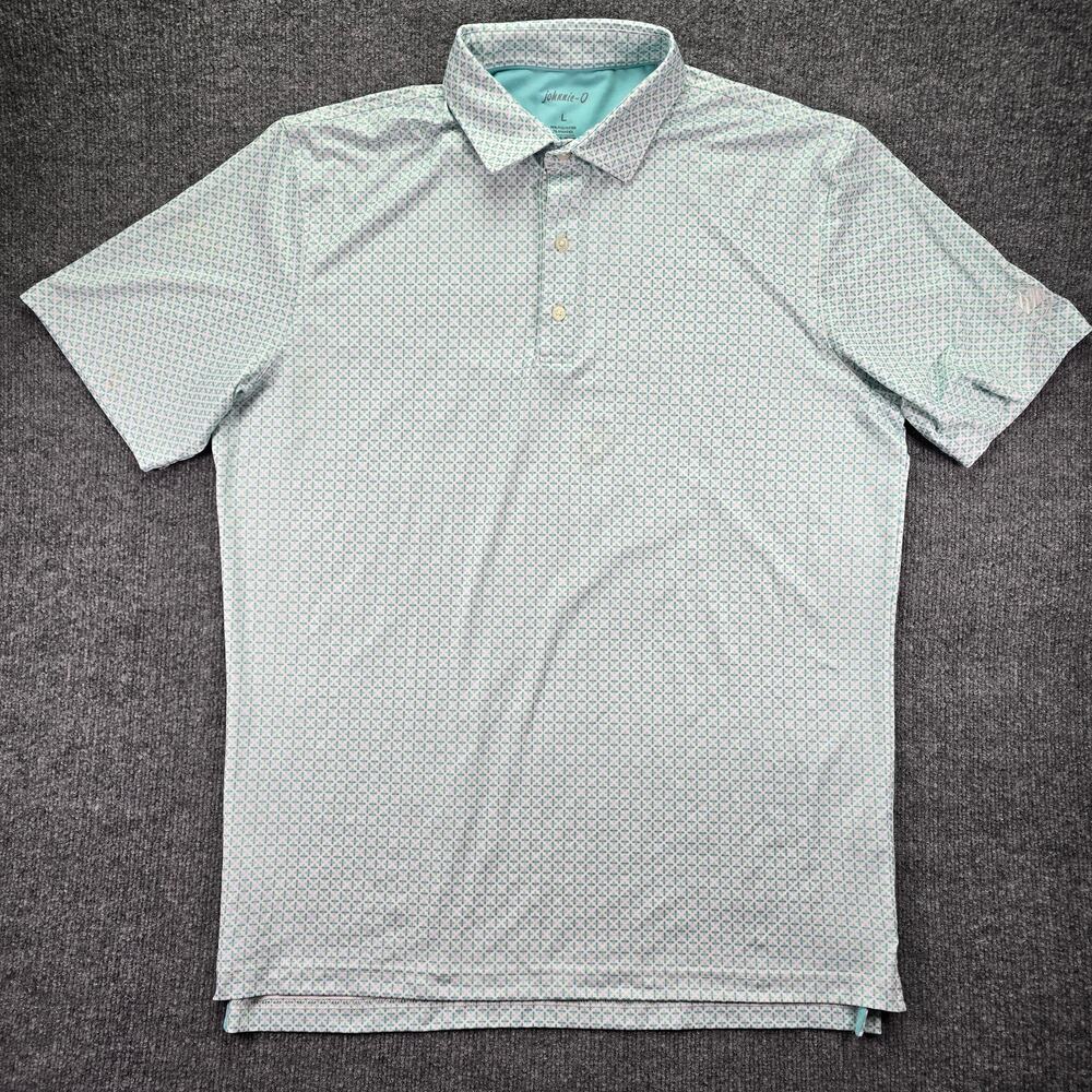 Johnnie-O Waverly Polo Shirt Mens Large Teal Mint White Stretch Golf Performance